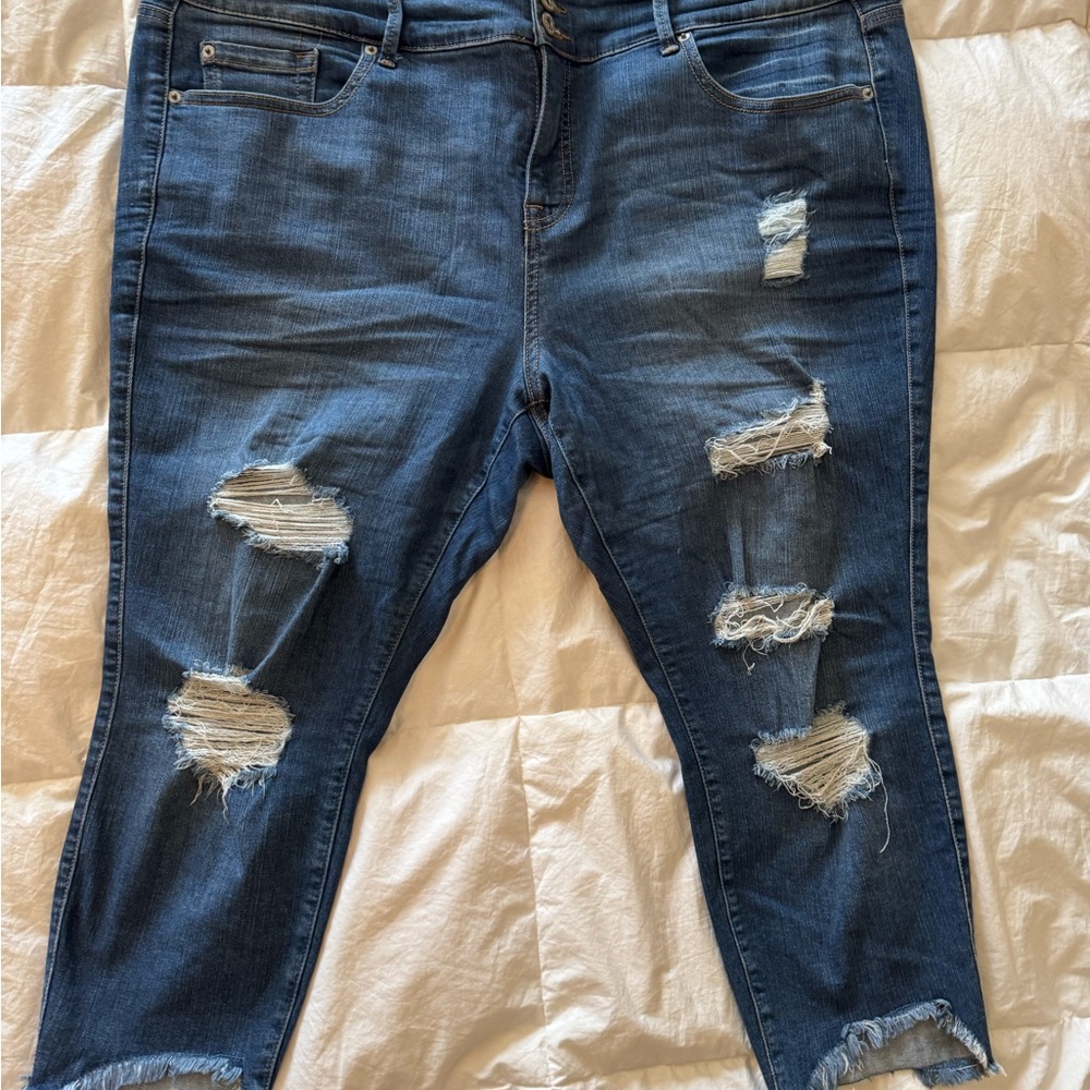 Torrid Blue Distressed Ankle Cropped Jeans